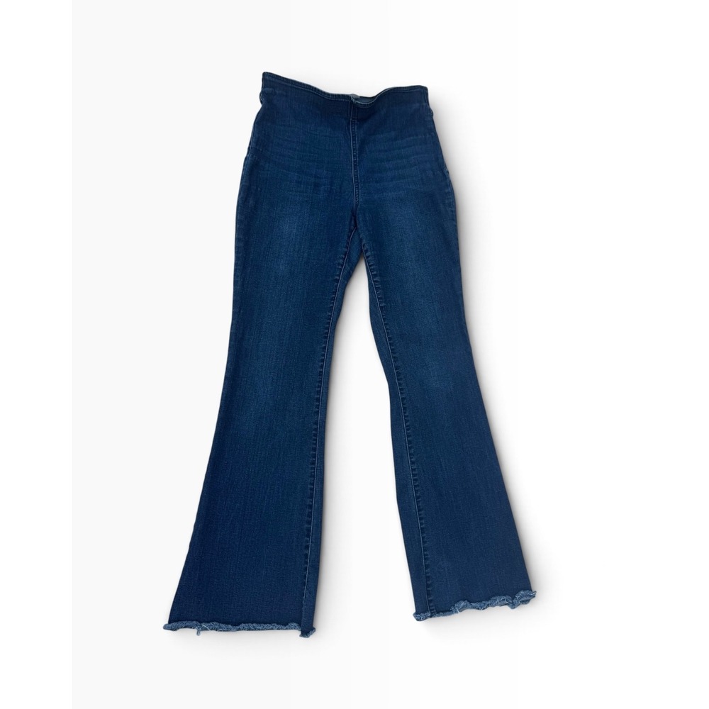 Knox Rose Flare Jeans Womens 8 Dark Wash Pull On Raw Hem Boho High Rise Denim